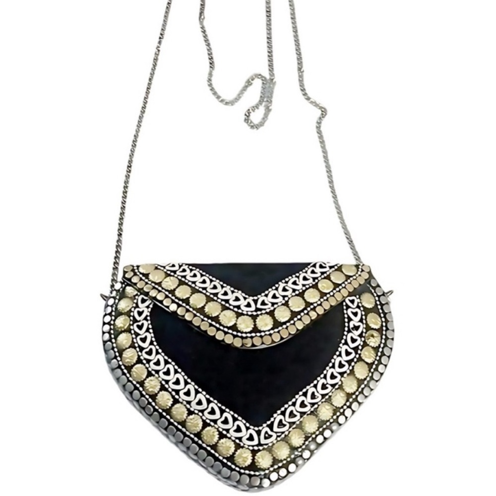 RAMLA Handmade Black /Gold Heart Shaped Clutch/Crossbody Bag